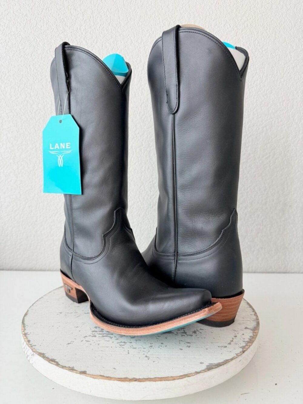 Lane EMMA JANE Black Cowboy Boots Womens 8.5 Western Cowgirl Tall Snip Toe